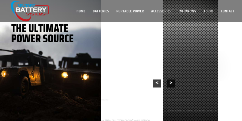 Military Battery Systems Provides Dependable Military Backup Power Supply solutions. website screenshot