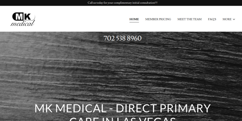 MK Medical LLC Offers Straightforward Direct Primary Care Plans In Las Vegas NV website screenshot