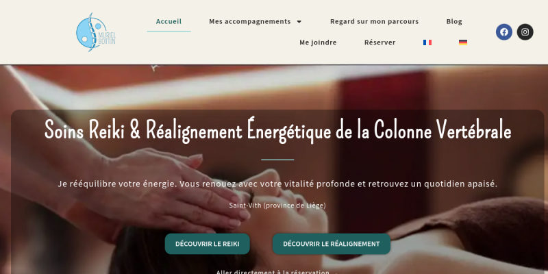 Couverture du projet Muriel Bottin — Site vitrine de praticienne bien-être en Belgique