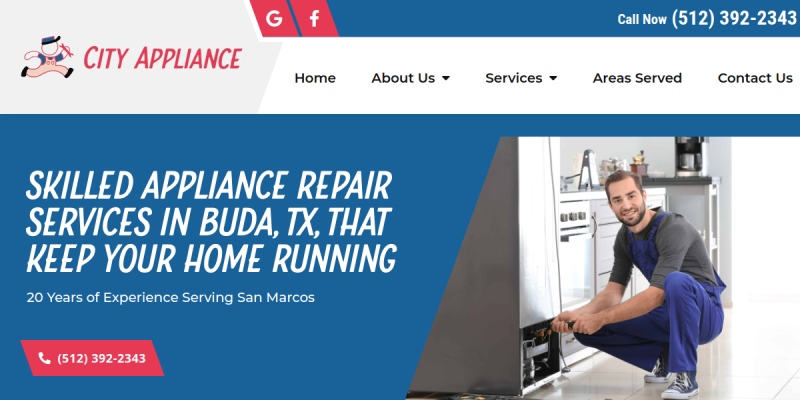 Commercial Appliance Repair Buda TX website screenshot