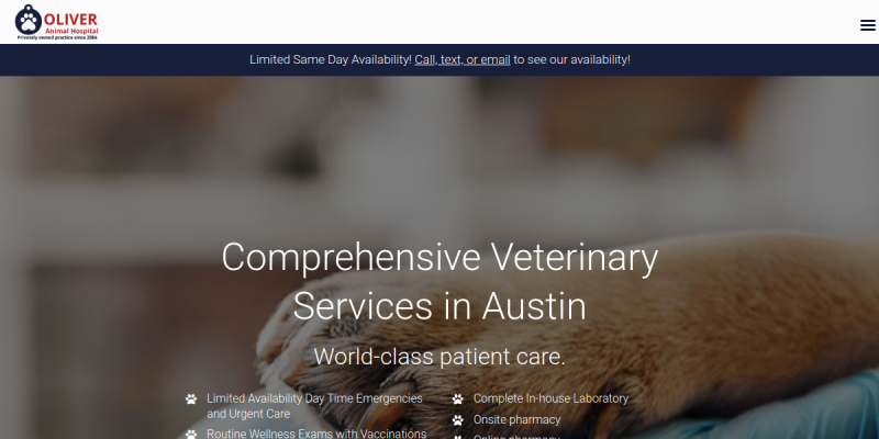 Oliver Animal Hospital Offers Microchipping In Austin website screenshot