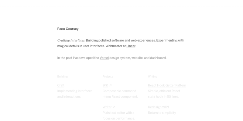 Screenshot of the Paco Coursey landing page