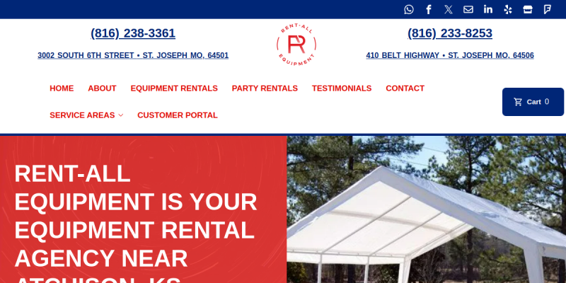 Looking For Tool Rental in Maryville MO Contact Rent-All Equipment Inc website screenshot