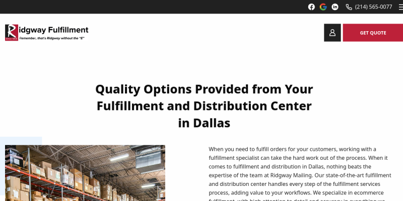 Warehouse & Fulfillment Company in Dallas website screenshot