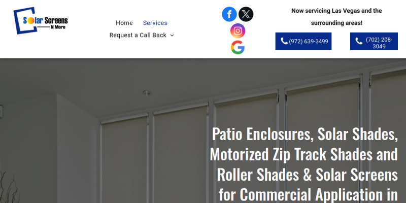 Enhance your outdoor living space with patio enclosures from Solar Screens N More in Midlothian website screenshot