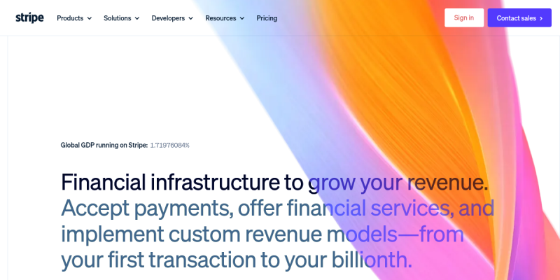 Screenshot of the Stripe landing page