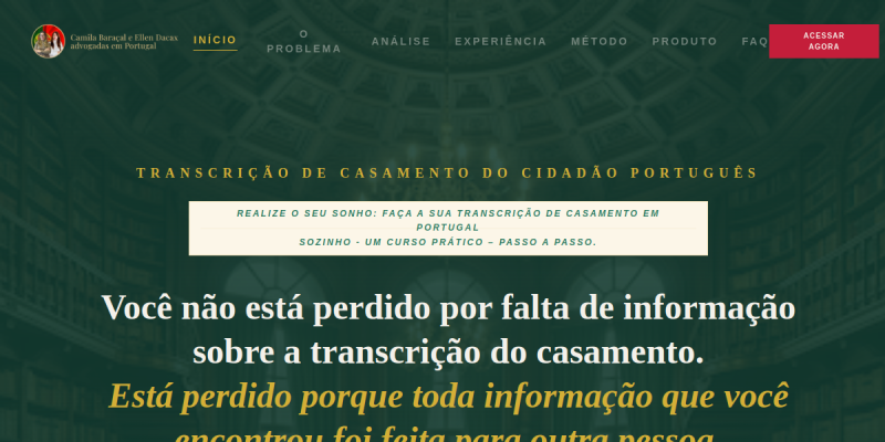 Pré-visualização do site Transcrição de Casamento