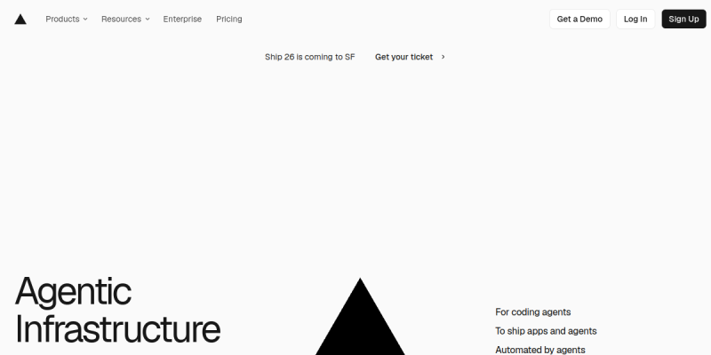 Screenshot of the Vercel landing page