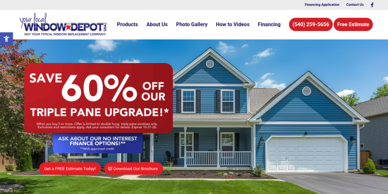 Window Depot USA Has The Best Home Window Replacement Service In Fredericksburg website screenshot