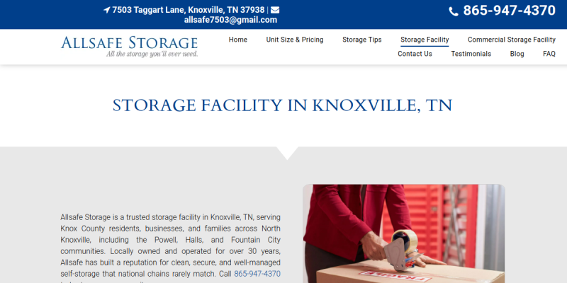 Self Storage Facility Knoxville TN website screenshot