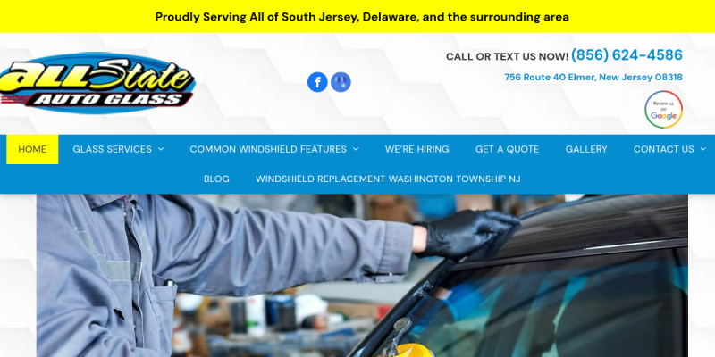 Auto Glass Repair Washington Township NJ website screenshot