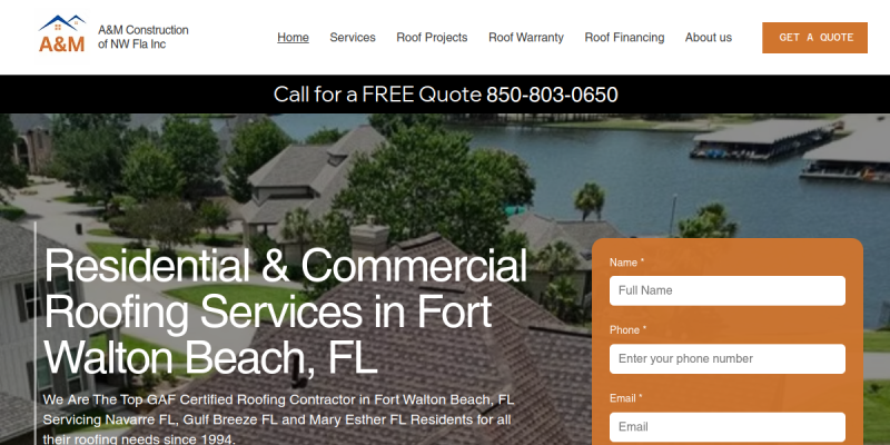 Roof Repair Fort Walton Beach FL website screenshot