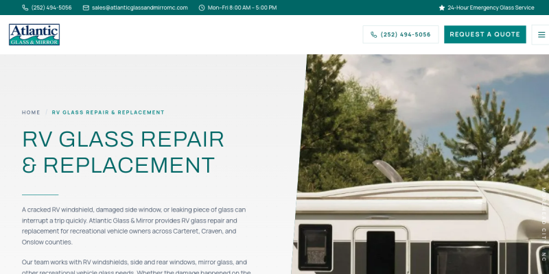 Rv Glass Newport Nc website screenshot