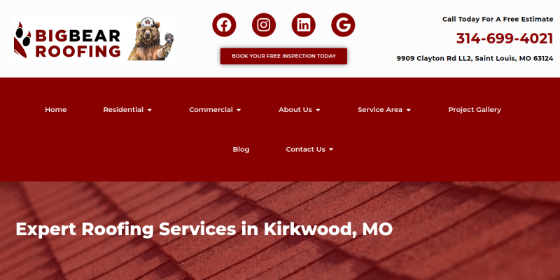 Visit Big Bear Roofing For Roofing Contractor In Kirkwood MO. website screenshot