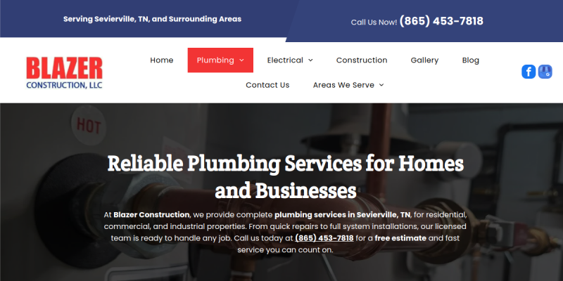 Plumbing Services Sevierville TN website screenshot