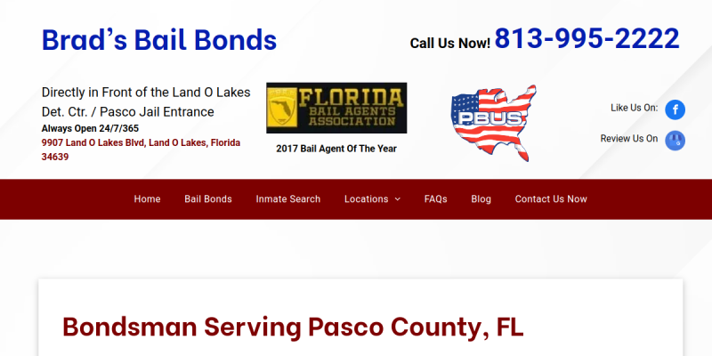 Pasco County Bail Bondsman website screenshot