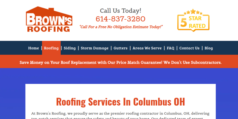 Roofing Contractor Pickerington OH website screenshot