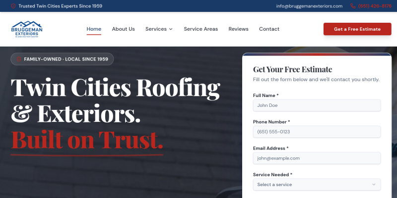 Roofer Woodbury MN website screenshot