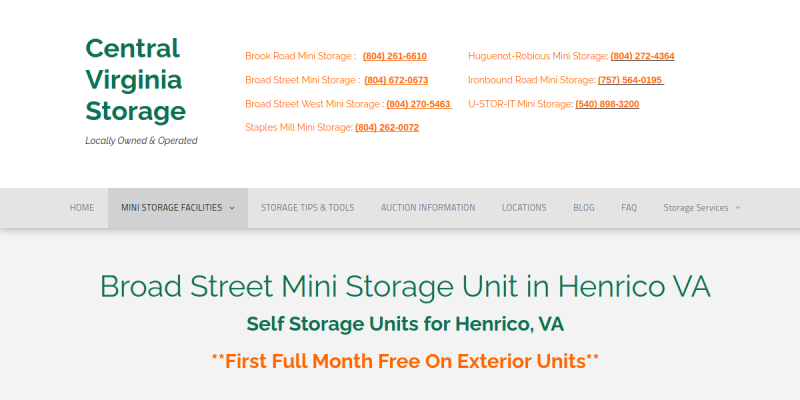 Storage Unit Richmond VA website screenshot