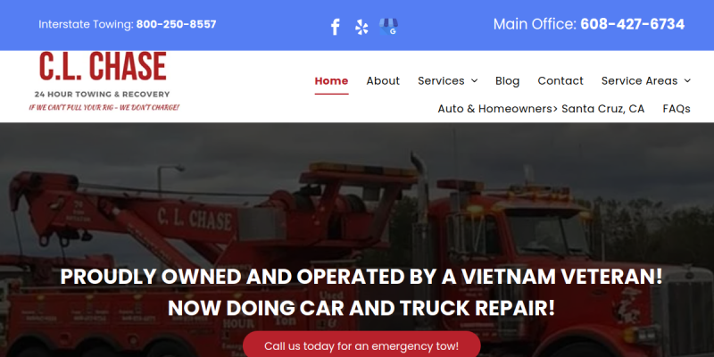 Commercial Towing Services Tomah WI website screenshot