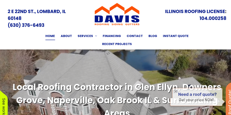 Local Roofing Contractor Naperville IL website screenshot