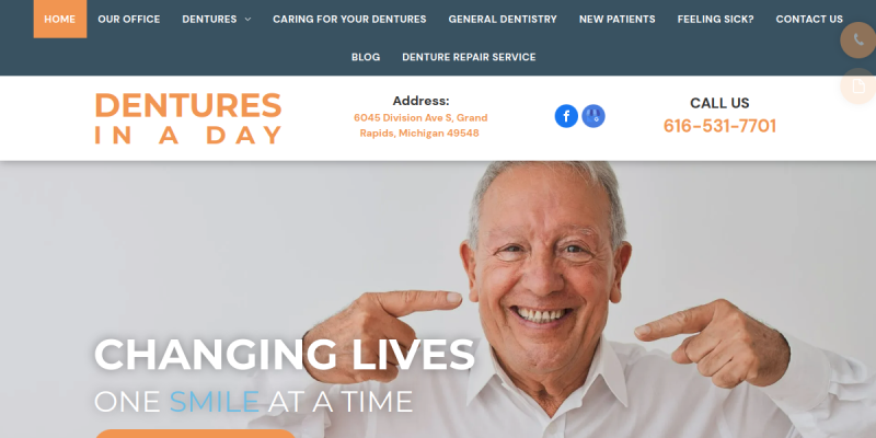 Local Denture Care Center Wyoming MI website screenshot