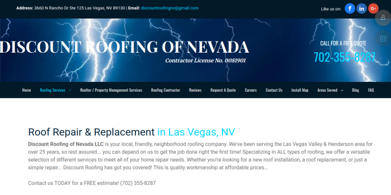 Roofer Las Vegas NV website screenshot