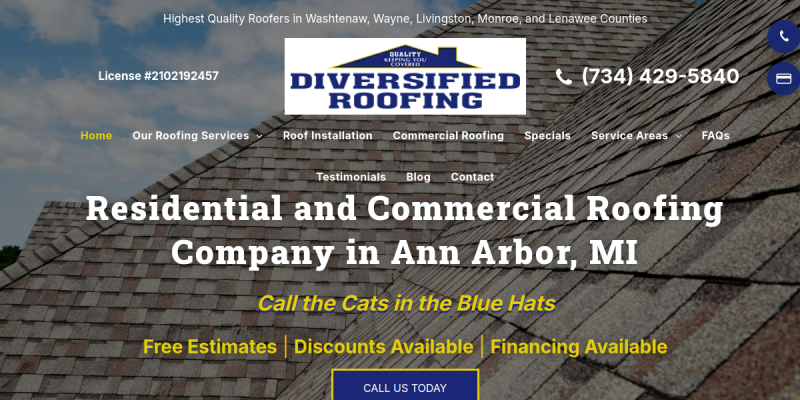 Roofing Contractor Ann Arbor Mi website screenshot