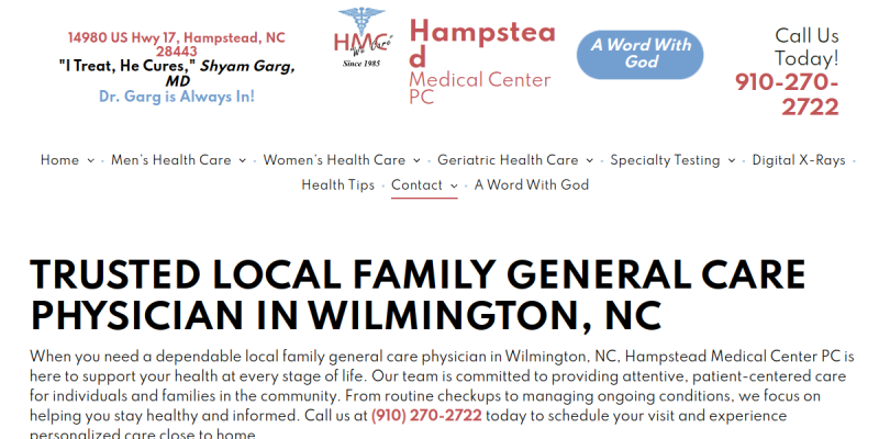 Local Family General Care Physician Providing Comprehensive Health Services in Wilmington NC website screenshot