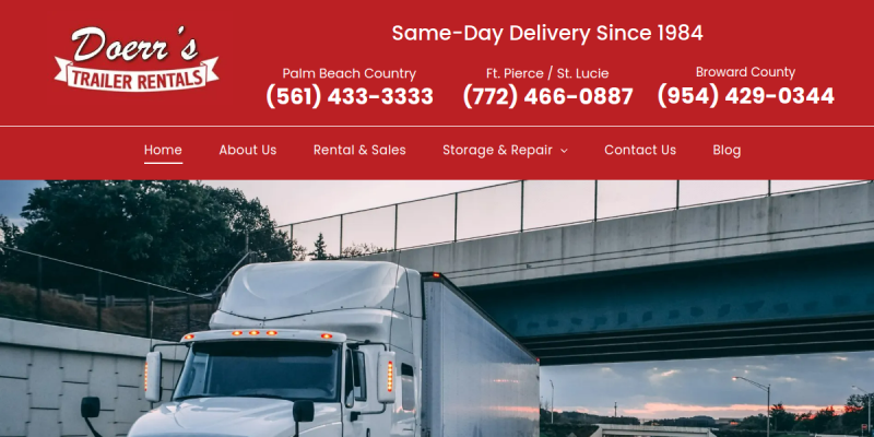 Trailer Rentals Pompano Beach FL website screenshot