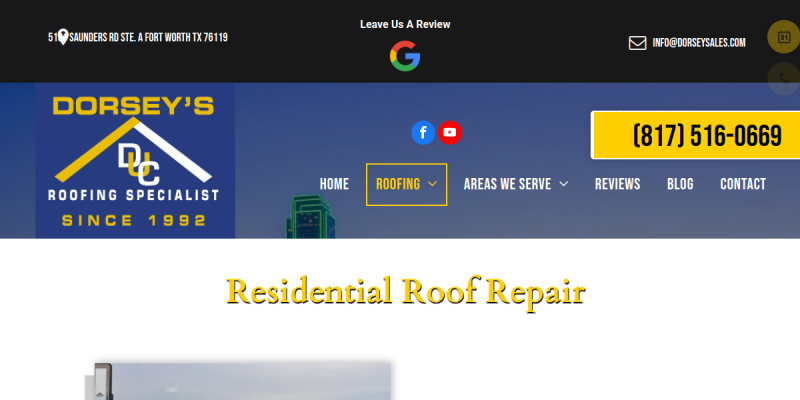 Roof Repair Mansfield TX website screenshot