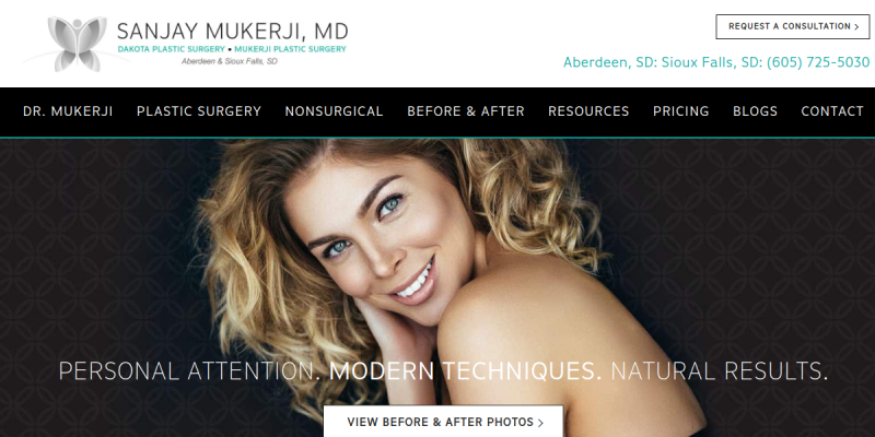 Cosmetic Surgeon Sioux Falls SD website screenshot