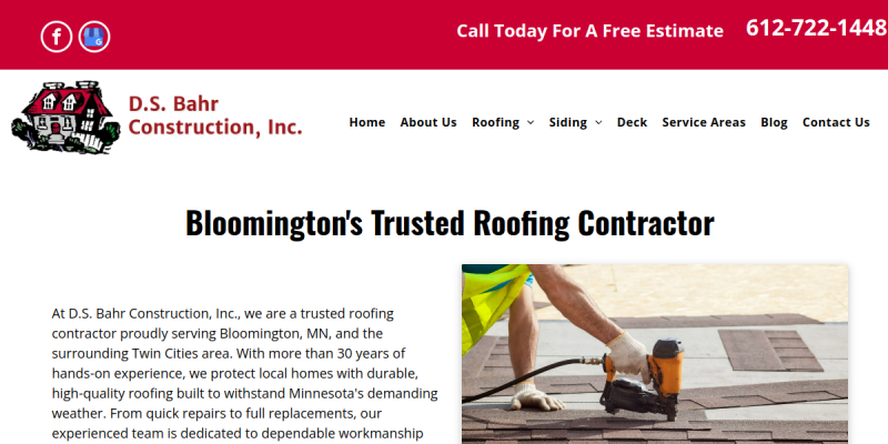 Residential Roofing Contractor Bloomington Mn website screenshot