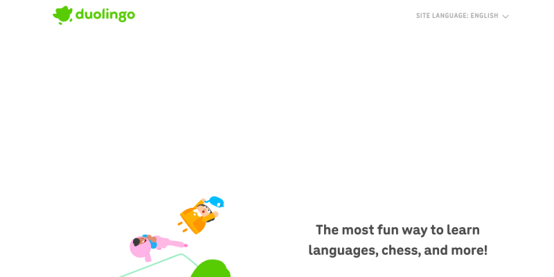 Screenshot of the Duolingo landing page