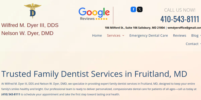Family Dentist Services Fruitland MD website screenshot