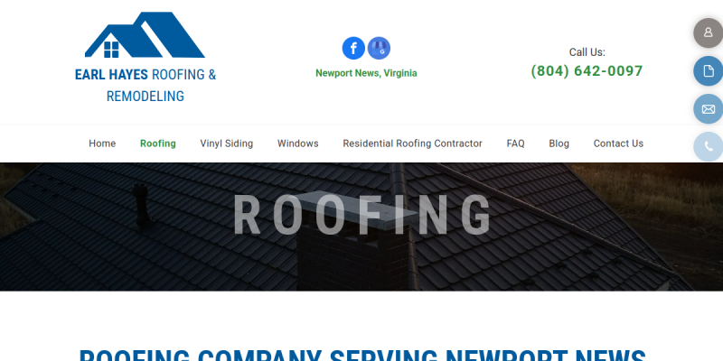 Roof Installation Contractor Newport News VA website screenshot