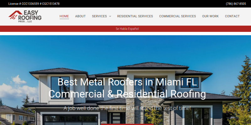Best Metal Roofers Miami FL website screenshot