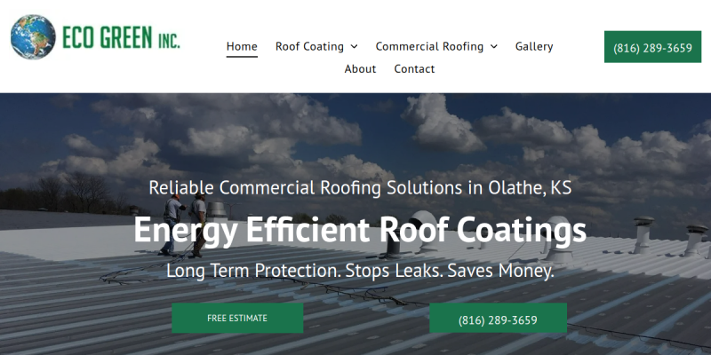 Eco Green Roof Coatings is a Trusted Roof Coating Company in Olathe, KS website screenshot