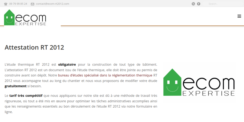 Couverture du projet Ecom RT2012 — Site vitrine de conseil en réglementation thermique