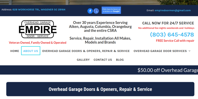 Garage Door Repair Services Orangeburg SC website screenshot