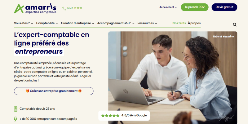 Capture d'écran du site Amarris Direct
