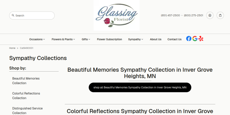 Glassing Florist does Sympathy Flower Arrangements in Eagan MN website screenshot