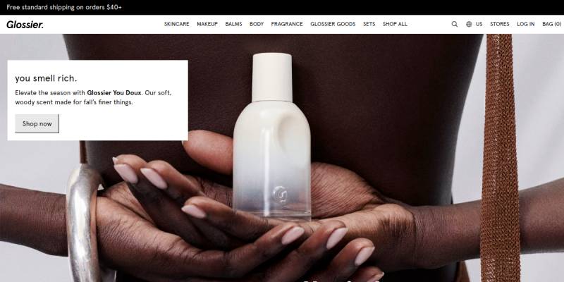 Screenshot of the Glossier landing page