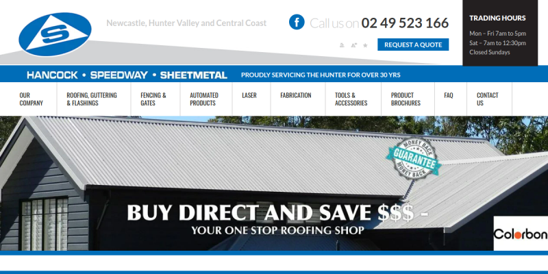 Roofing Material Supplier Newcastle NSW website screenshot