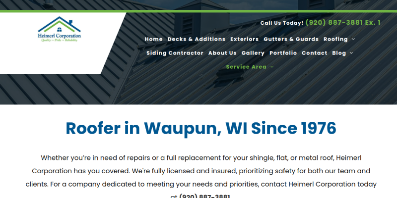 Commercial Roofing Contractor Waupun WI website screenshot