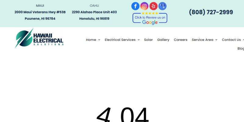 Residential Electrician Services Kahului HI website screenshot