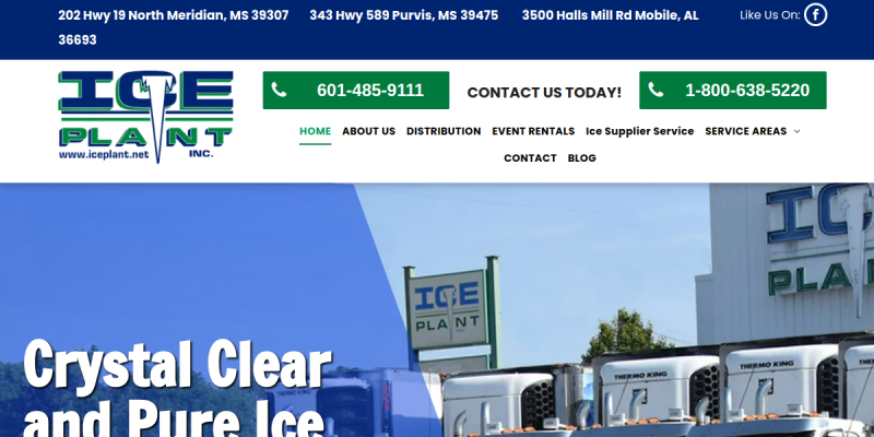 Wholesale Ice Supplier Columbus MS website screenshot
