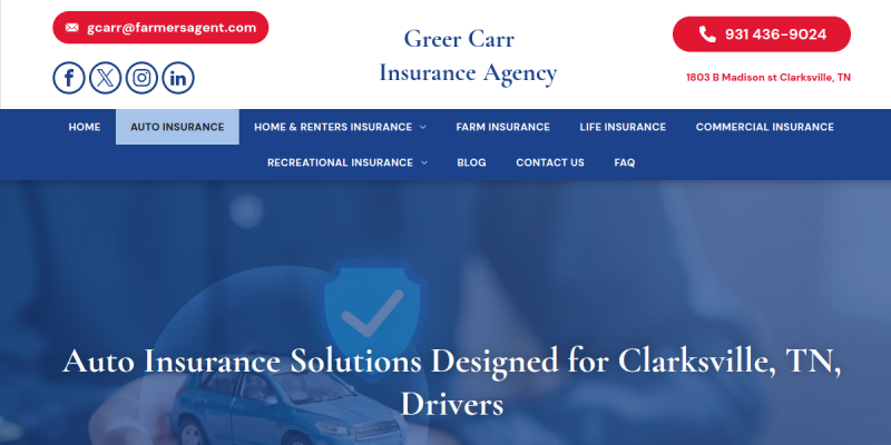 Auto Insurance Agency Clarksville TN website screenshot