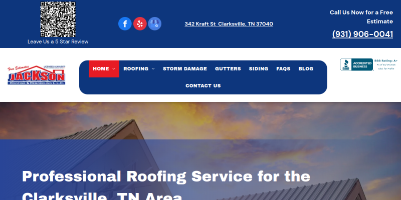 Roofing Company Clarksville TN website screenshot