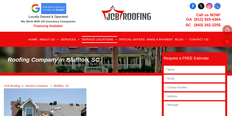 Roofing Bluffton Sc website screenshot